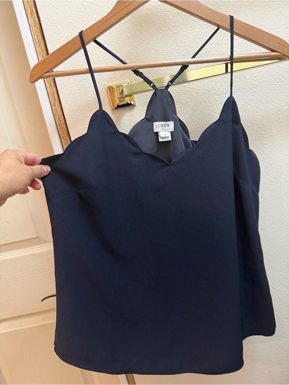 J. Crew Scalloped Navy Silk-Feel Cami